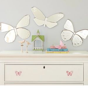 Set of Pottery Barn Kids glass mirrors in the shape of 3 different butterflies.